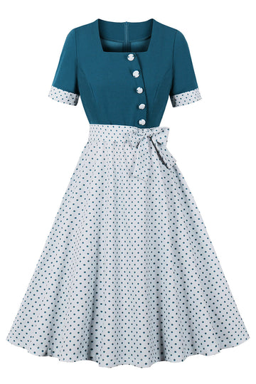 Vestido vintage de 1950 con lunares azules y blancos